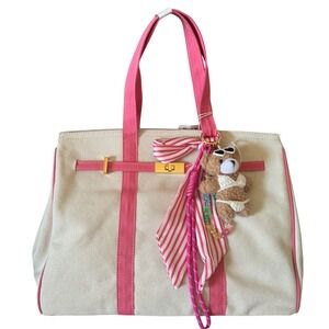 Boatkin Inspired SOL MER Pink Cream Canvas Charm Bag Large Tote Shoulder Bag